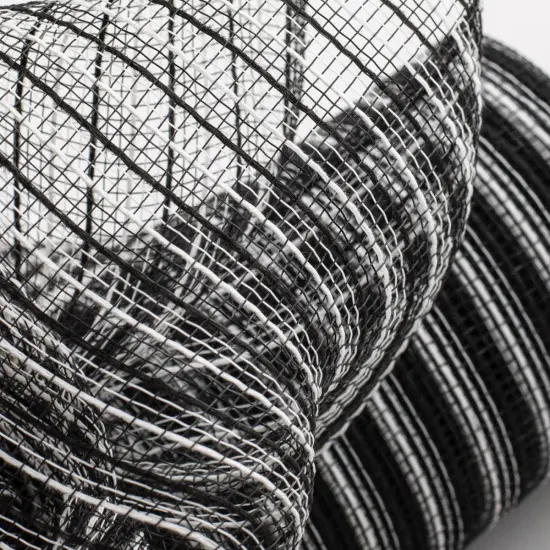 10" Poly Jute Deco Mesh: Black & White Stripe (10 Yards) {2}