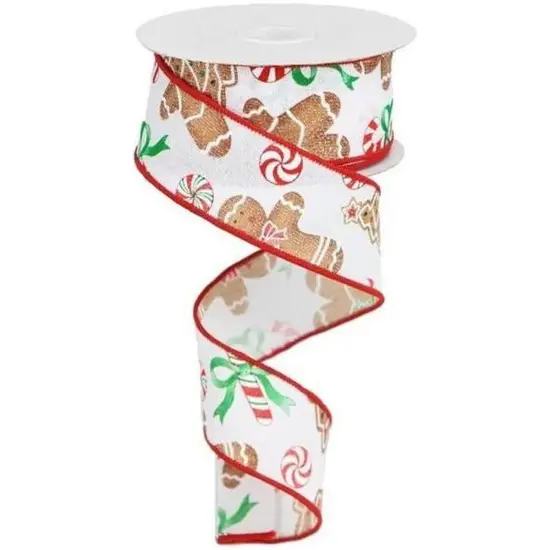 1.5" Gingerbread Candy Ribbon: White (10 Yards) {1}