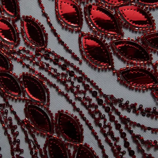 1 Yard Embroidered Tulle Lace Fabric with Sophisticated Pattern, 52&Prime; Wide Green/Red {2}