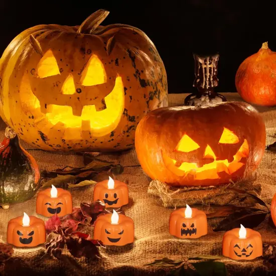 Halloween Pumpkin Lights Flameless Candles 6H Timer-(6Pcs,1.9"&times;1.6") {3}