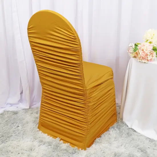 1 Piece Gold Rouge Ruffled Spandex Banquet Chair Cover Elegant Event Seating {2}