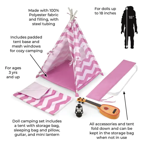 Badger Basket Camping Adventures Doll Tent Set with Accessories - Lavender/White {3}
