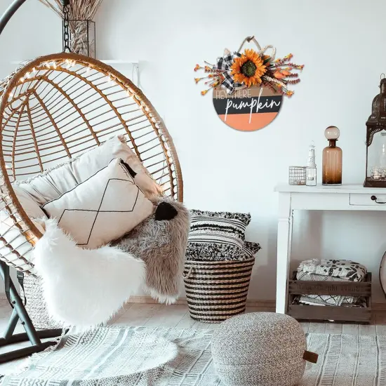 Fall Wreath Hey There Pumpkin Welcome Hanging Sign (Orange) {4}