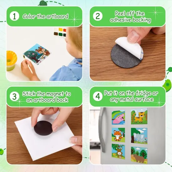 48 Pcs Pre Printed Canvas 4 x 4 Inch Kids Painting Canvas Panels Mini Pre Drawn Animal Canvas with 48 Pcs Bulk Magnets for Kids Student {5}