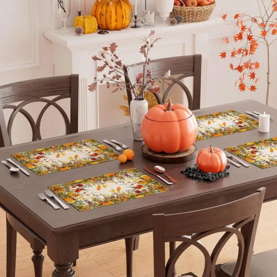 Set of 4 Wild Flowers Pumpkin Placemats - 12x18 Inch {2}