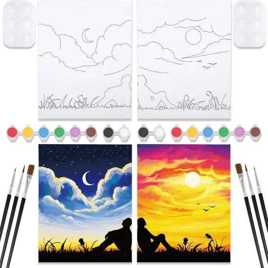 2 Pack 8x10 Pre Drawn Canvas for Painting for Adults Sip and Paint Kit for Adult's Couple's Date Night Party {1}