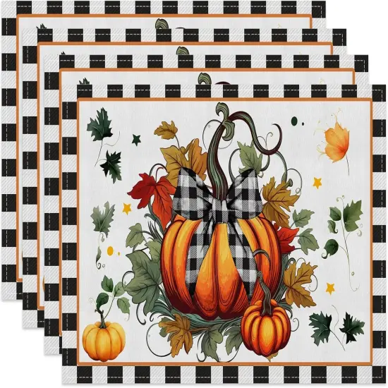 Set of 4 Linen Pumpkins Leaves Placemats - 12x18 Inches {1}