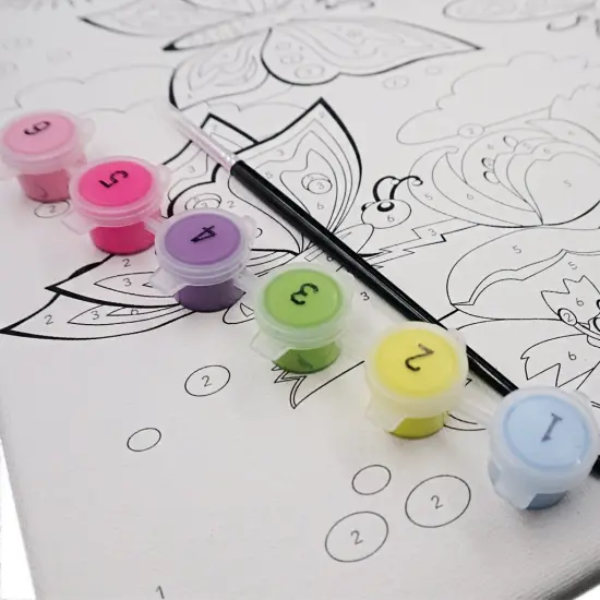 Angels Craft Paint by Number Canvas Set - Blooming Butterflies | Includes: 1 Pre-printed Canvas, 6 Acrylic Paint pots, 1 Artist Brush {4}