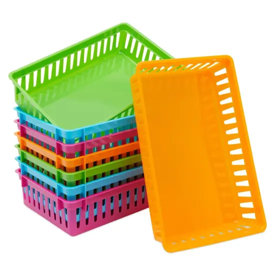 8 Pack Colorful Storage Bins for Classroom - Small Plastic Baskets for Organizing Shelves, Arts, Crafts, Desks, Toys (4 Colors, 10.3x6.5x2.3 in) {1}