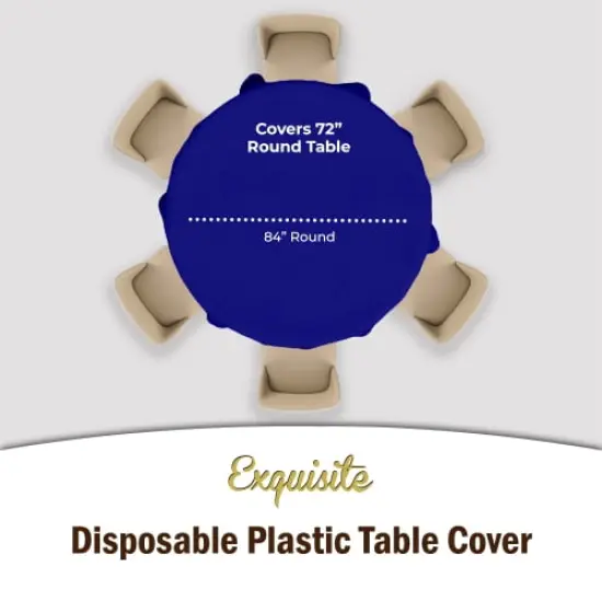 Exquisite Disposable Round Plastic Tablecloths &ndash; 6 Pack 84" Disposable Table Cloths &ndash; Indoor/Outdoor Party Tablecloth &ndash; Round Plastic Table Cover for Events & Party Supplies Navy {5}