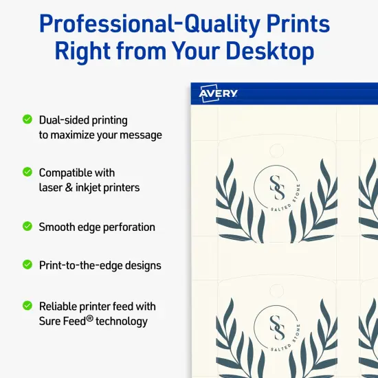Avery Printable Arched Square Printable Tags, Sure Feed Technology, 2" x 2-3/16", Matte Ivory Cardstock, Print-to-The-Edge, Laser/Inkjet Printable, 120 Total {2}