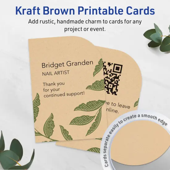 Avery Printable Single Rounded Corner Rectangle Flat Cards, 3-1/2" x 5", Matte Kraft Brown Cardstock, Print-to-The-Edge, Laser/Inkjet Printable, 40 Total {3}