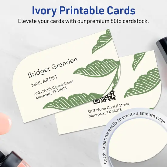 Avery Printable Leaf Business Cards, Sure Feed Technology, 2" x 3-1/2", Matte Ivory Cardstock, Print-to-The-Edge, Laser/Inkjet Printable, 80 Total {3}