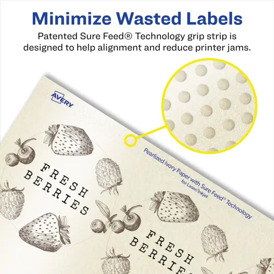 Avery Pearlized Ivory Round Labels with Sure Feed Technology, Print-to-the-Edge, 2.75" diameter {4}