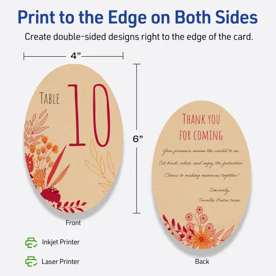 Avery Printable Oval Flat Cards, Sure Feed Technology, 4" x 6", Matte Kraft Brown Cardstock, Print-to-The-Edge, Laser/Inkjet Printable, 20 Total, Great for Product Branding, Marketing, and More {6}