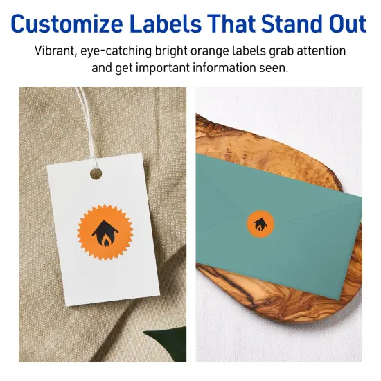 Avery Bright Orange Paper Labels, 1" Starburst {3}