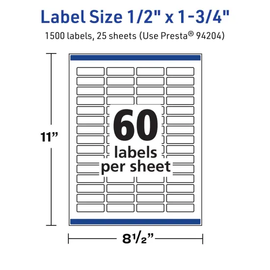 Avery TrueBlock Matte White Paper Labels,1/2" x 1-3/4" Rectangle {5}