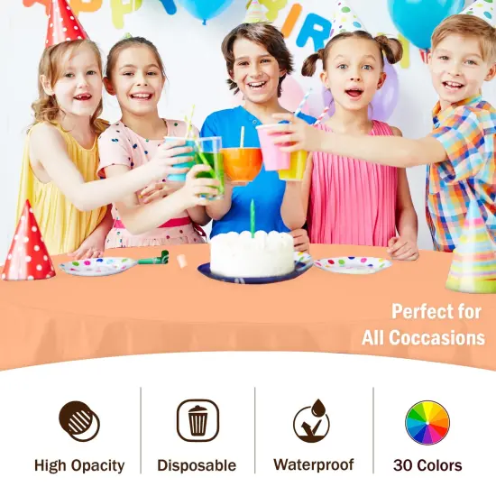 Exquisite Disposable Round Plastic Tablecloths &ndash; 6 Pack 84" Disposable Table Cloths &ndash; Indoor/Outdoor Party Tablecloth &ndash; Round Plastic Table Cover for Events & Party Supplies Peach {4}