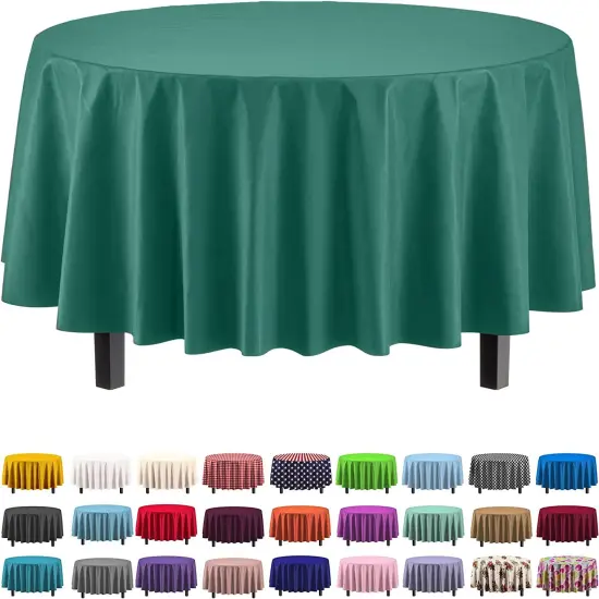 Exquisite Disposable Round Plastic Tablecloths &ndash; 12 Pack 84" Disposable Table Cloths &ndash; Indoor/Outdoor Party Tablecloth &ndash; Round Plastic Table Cover for Events & Party Supplies Dark Green {5}