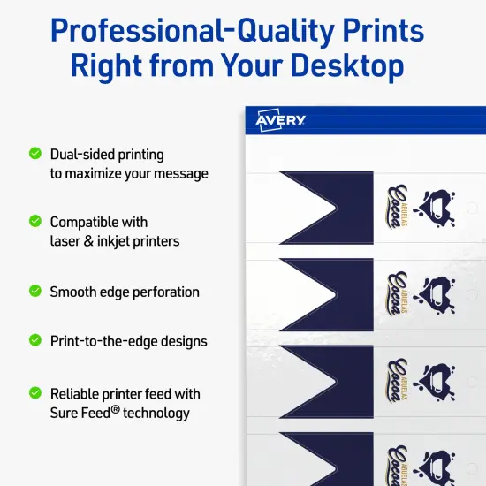 Avery Printable Banner Rectangle Flag Tags, Sure Feed Technology, 1" x 3", Glossy White Cardstock, Print-to-The-Edge, Laser/Inkjet Printable, 160 Total {2}