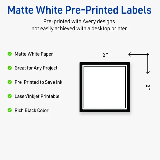 Avery Printable Square Labels, Double Black Border, 2" x 2", Matte White Square Labels, Permanent, Laser/Inkjet, 120ct, Great for Product Labels {2}