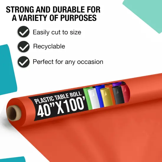 Exquisite Plastic Table Cover Roll &ndash; 40" x 100' Disposable Tablecloth Roll &ndash; Premium Thick 0.5 MIL Plastic Banquet Roll &ndash; Party Table Cover Roll for Events & Catering Orange {2}