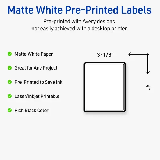 Avery Printable Rectangle Labels, Double Black Border, 4" x 3-1/3", Matte White Rectangle Labels, Permanent, Laser/Inkjet, 40ct, Great for Product Labels {2}