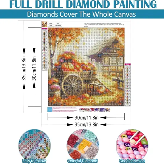 13.8x13.8 Inch - Fall Pumpkin Cart House Diamond Painting Kits for Adults {4}