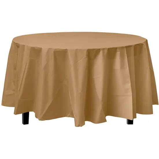 Exquisite Disposable Round Plastic Tablecloths &ndash; 6 Pack 84" Disposable Table Cloths &ndash; Indoor/Outdoor Party Tablecloth &ndash; Round Plastic Table Cover for Events & Party Supplies Gold {4}