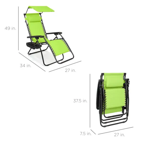 Best Choice Products Folding Zero Gravity Recliner Patio Lounge Chair w/ Canopy Shade, Headrest, Tray Lime Green {2}