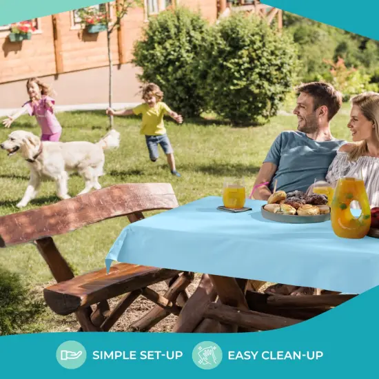 Exquisite Plastic Table Cover Roll &ndash; 40" x 100' Disposable Tablecloth Roll &ndash; Premium Thick 0.5 MIL Plastic Banquet Roll &ndash; Party Table Cover Roll for Events & Catering Sky Blue {6}
