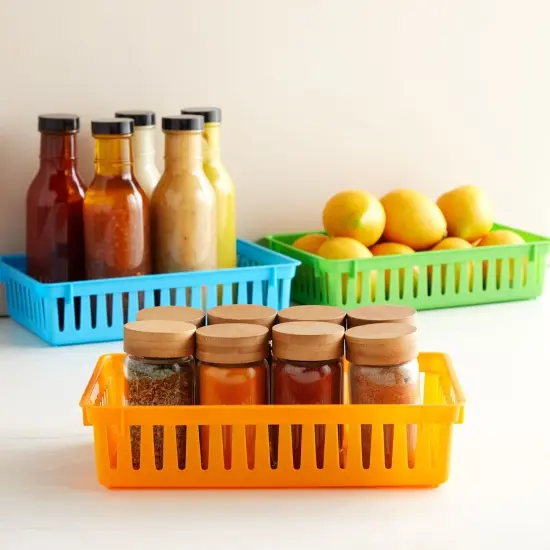 8 Pack Colorful Storage Bins for Classroom - Small Plastic Baskets for Organizing Shelves, Arts, Crafts, Desks, Toys (4 Colors, 10.3x6.5x2.3 in) {3}