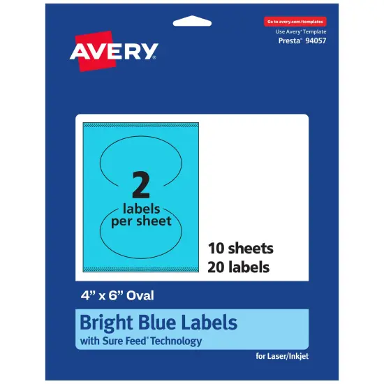 Avery Bright Blue Paper Labels, 4" x 6" Oval {1}