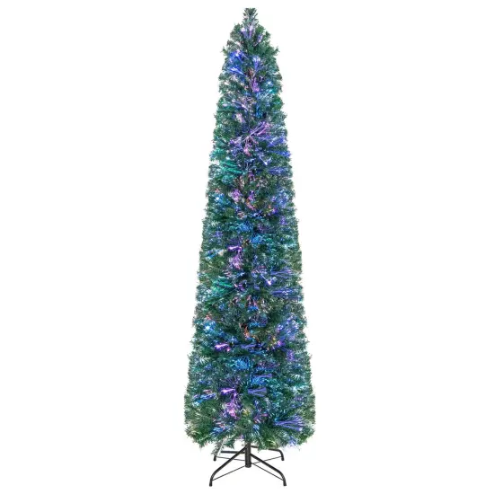 Costway 5/6/7/8 FT Pre-Lit Artificial Xmas Tree with Colorful Fiber Optics & 361/517/697/889 PVC Branch Tips {9}