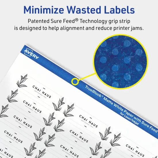 Avery TrueBlock Matte White Paper Labels,1/2" x 1-3/4" Rectangle {4}
