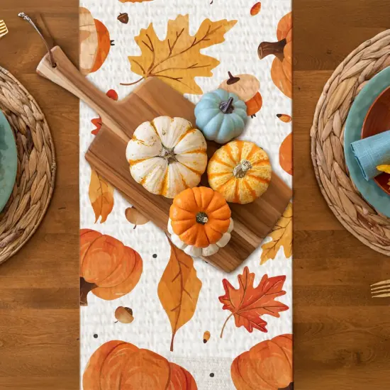 Fall Orange Pumpkin Maple Leaves Table Runner {4}