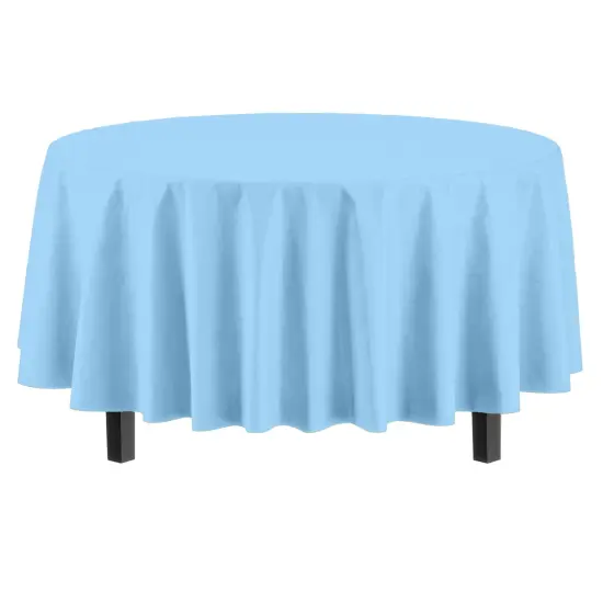Exquisite Disposable Round Plastic Tablecloths &ndash; 12 Pack 84" Disposable Table Cloths &ndash; Indoor/Outdoor Party Tablecloth &ndash; Round Plastic Table Cover for Events & Party Supplies Light Blue {4}