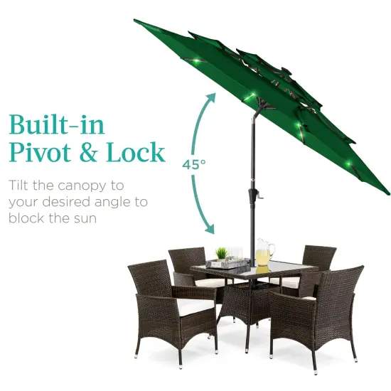 Best Choice Products 10ft 3-Tier Solar Patio Umbrella w/ 24 LED Lights, Tilt Adjustment, Easy Crank Green {4}