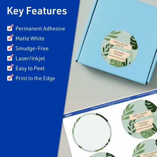 Avery TrueBlock Matte White Paper Labels,2-1/2" diameter Round {2}
