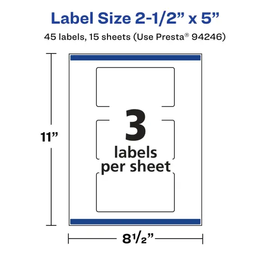 Avery Matte White Removable Rectangle Labels with Sure Feed Technology, Print-to-the-Edge, 2.5" x 5" {5}