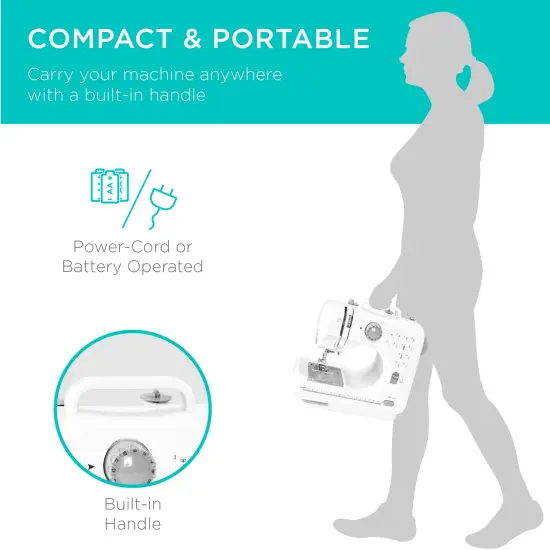 Best Choice Products 6V Portable Sewing Machine, 42-Piece Beginners Kit w/ 12 Stitch Patterns Gray/White {5}