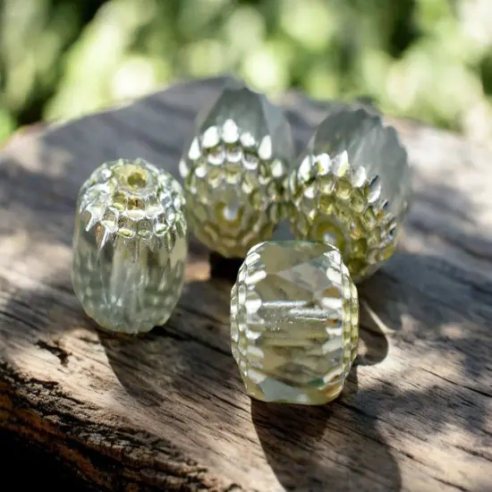 *12* 10mm Silver Washed Celadon Green Fire Polished Cathedral Beads {2}