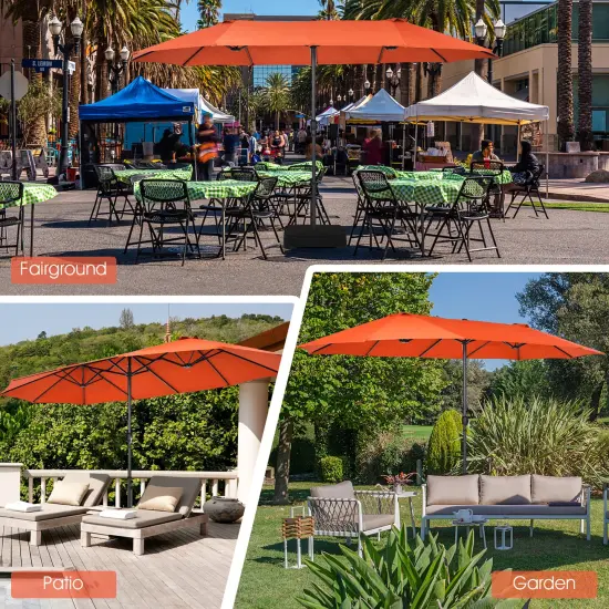 Costway 15FT Patio Double-Sided Umbrella Crank Outdoor Garden Market Sun Shade Red\Blue\Coffee\Beige\Navy\Orange\Turquoise {5}