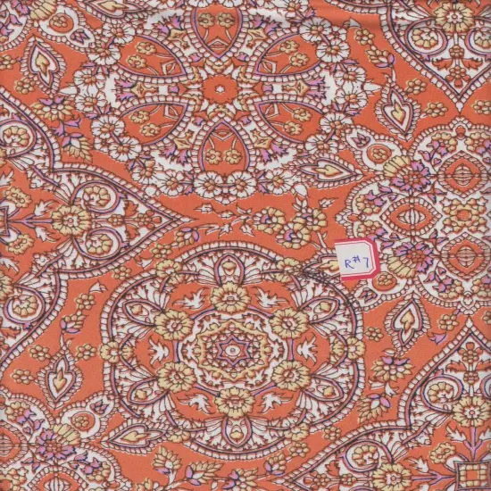 1 Yard Orange DTY Medallion Print Knit Fabric 180 GSM, 58/60&Prime; Wide Polyester Spandex Blend {1}