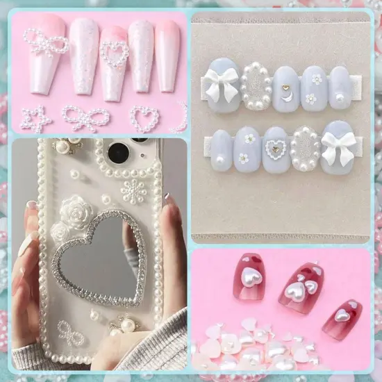600Pcs 3D Multi Shapes Nail Charms and Flatback Pearls {5}