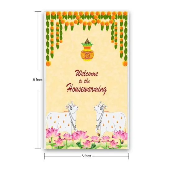 Housewarming Backdrop Indian Traditional Cloth 5x8 Feet Backdrop Pooja Wall Decor Indian Wall Art Photo Decor Banner Indian Indian Housewarming Favor Decorative Cloth {4}