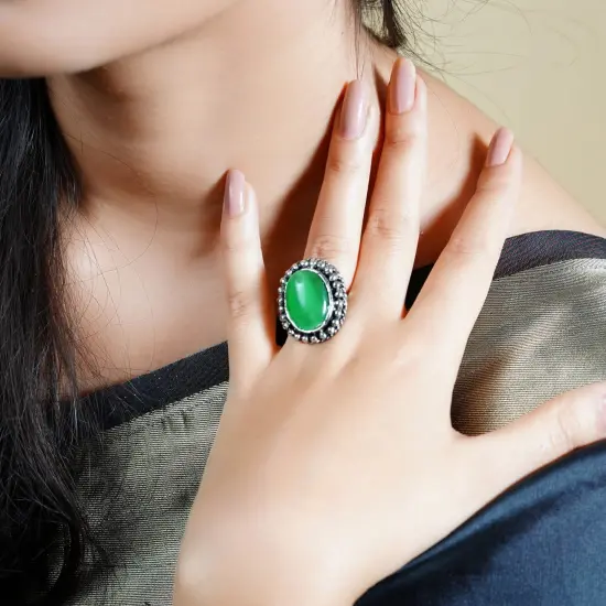 Zodiac Ring with Oxidised Plating Women Rings Open Wrap Finger Rings Adjustable Indian Bollywood Jewelry Antique Vintage Knuckle Boho Jewelry for Women - Gift for Her WHITE {3}