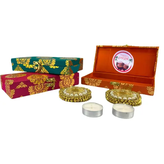 Pongal Gift Boxes, Candle Holder Ugadi Gift Box Hamper Basket, for Employees, Home Office Friends , Family & Relatives {2}