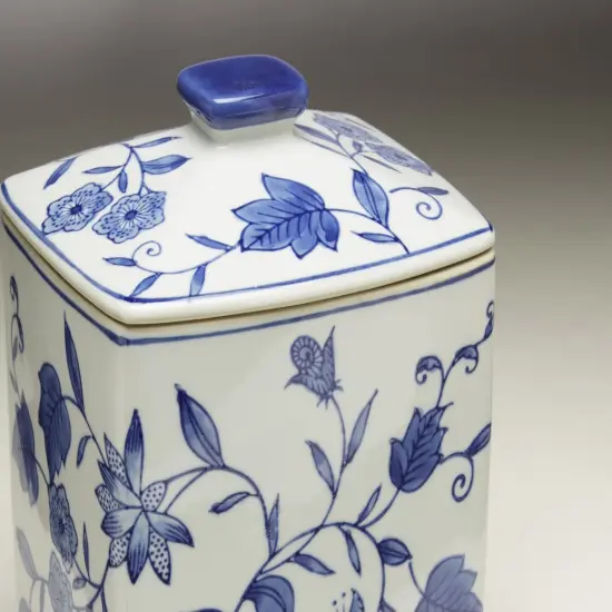 AA Importing 59783 Blue And White Square Jar With Lid {4}