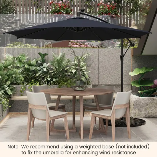 Costway 10FT Patio Solar-Lighted 112 LED Cantilever Offset Umbrella Crank Tilt Outdoor {4}